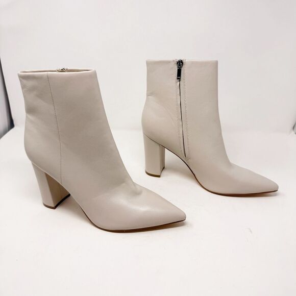 Marc Fisher White Leather Ulani Heeled Boot Pointed Toe Size 10 - Picture 1 of 6